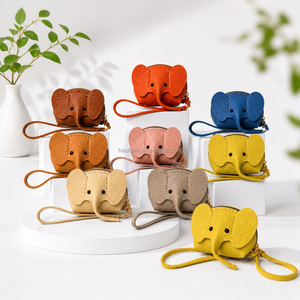 OEM Cute Elephant Coin <b>Purse</b> Keychain PU Leather Mini Zipper Wallet <b>Small</b> Coin Bag with Key Ring Wrist Strap - Product Image 3