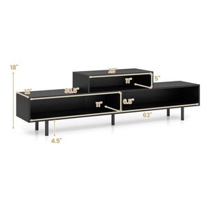 63\" Rustic Brown/Black/White <b>TV</b> <b>Stand</b> with 3 Compartments Engineered Wood+Metal for 70\" <b>TVs</b> - Product Image 4