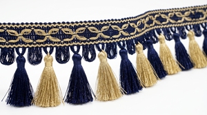 Bordure décorative élégante en polyester à franges et pompons avec bord tissé pour rideaux et ameublement domestique - Product Image 1