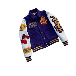 Wholesale Custom College Baseball Varsity <b>Jacket</b> Unisex Chenille Patch Breathable Stand Collar Winter Wool Viscose Front Casual - Product Image 1