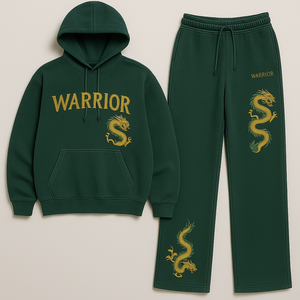 Ensemble de survêtement unisexe en molleton tissé 100 % coton, style streetwear hiver, délavé à l'acide, avec sweat à capuche et pantalon de jogging orné de strass 3D, broderie personnalisée - Product Image 1