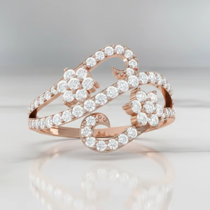 Elegante Anillo de Oro con Doble Flor y Diamantes en Forma de S para Mujer, Joyería para Boda y Aniversario - Product Image 5