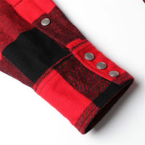Chemise en flanelle à carreaux rouge et noir pour homme, manches longues, col mandarin, 100% coton, tissu dobby 220g, logo personnalisé, vêtements d'été - Product Image 2