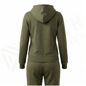 <b>Women</b> Olive Green Hooded <b>Zip</b>-Up Sweatshirt With Side Pockets Full Sleeve Casual Tracksuit <b>Top</b> Autumn Midweight Cotton Jacket - Product Image 2