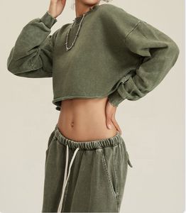 Sudadera de Mujer Oversize con Hombros Caídos, Cuello Redondo, Dobladillo Asimétrico, Color Blanco Liso, Manga Larga, Tejido de Algodón, para Otoño - Product Image 3