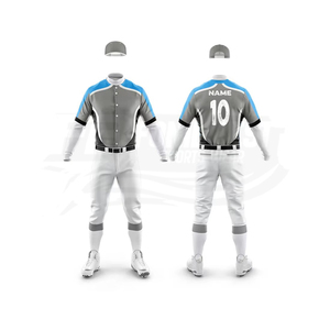 Custom <b>Baseball</b> Jersey Men's Short Sleeve Gray Blue Team Number Print Moisture Wicking Polyester Uniform Adult Regular Fit - Product Image 1