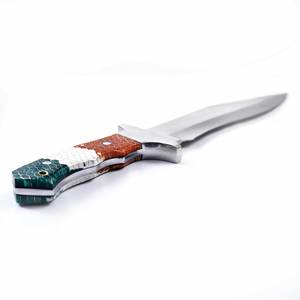 Couteau Bowie artisanal avec manche en résine nid d'abeille et étui en cuir, couteau de chasse et de camping en acier carbone pleine tige, personnalisable OEM - Product Image 4