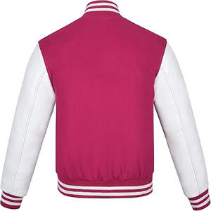 Chaqueta Universitaria Varsity Personalizada OEM 100% Lana Chenille Bordada con Mangas de Cuero Genuino para Hombre - Product Image 3