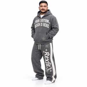 Ensemble survêtement unisexe grande taille à capuche avec fermeture éclair intégrale, sweat-shirt et pantalon streetwear avec impression personnalisée, vêtements d'hiver - Product Image 2
