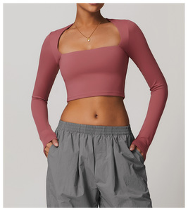 Haut court sans couture pour femme, à manches longues, extensible, pour la gym, le yoga, l'entraînement, le fitness et les activités quotidiennes - Product Image 2
