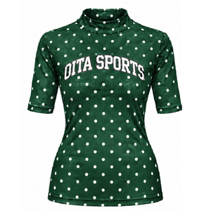 Camiseta de Manga Corta con Cuello Redondo y Estampado de Puntos Verde Bosque para Mujer, Ajustada, Elástica, Informal, a la Moda, Ropa de Verano al por Mayor - Product Image 1