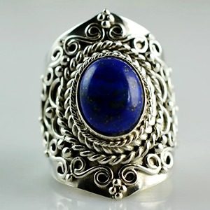 <b>Lapis</b> <b>Lazuli</b> <b>Ring</b> 925 Sterling Silver Handmade Boho Statement Promise Jewelry for Women Natural Oval Shape Gemstone Jewelry - Product Image 5