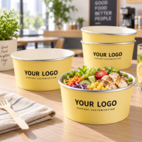 Bol en papier kraft blanc jetable, écologique, avec logo personnalisé, pour salade, soupe, gâteau, yaourt, emballage alimentaire