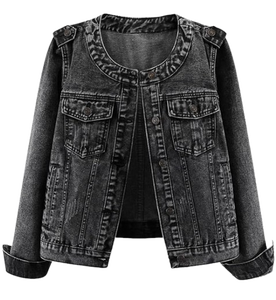 Women's 3/4 Sleeve <b>Cropped</b> <b>Denim</b> <b>Jacket</b> Light Wash Short Trucker Coat Button-Up Casual Distressed 100% Polyester Breathable - Product Image 1