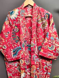 Bata Kimono de Algodón 100% Tejido con Estampado de Dibujos Animados para Mujer, Camisón de Verano Hecho a Mano, Cuello en V, Cintura Elástica, Largo Completo, Suave - Product Image 5