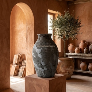 Vase bleu rustique en terre cuite, pot de table artisanal en céramique, urne décorative en terre cuite, vente en gros - Product Image 5