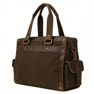 Retro Canvas Handbag with Leather Trim Unisex Vintage Style Shoulder Bag with Adjustable Strap - Product Image 5