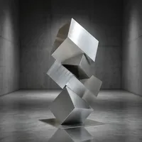 Sculpture géométrique en acier inoxydable brossé moderne, art métallique abstrait pour la décoration intérieure d'hôtel, de bureau, de villa