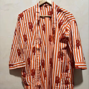 Kimono de algodón para mujer, estilo indio, con diseño de rayas verticales naranjas y blancas, directamente del mayorista. - Product Image 1