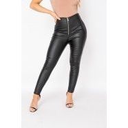 Pantalones ajustados negros con revestimiento para mujer, con cremallera visible - Product Image 3