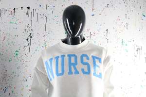 NURSE ASH GREY <b>Mock</b> <b>Neck</b> Sweatshirt 100% SKY BLUE Applique Embroidery wide <b>neck</b> Sweatshirt Finer Threads - Product Image 4