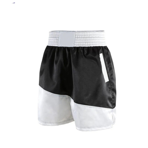 Shorts de boxe personnalisés en satin blanc et noir avec ceinture pour entraînement MMA - Product Image 3