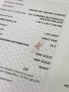 Diamantes Sueltos al por Mayor de 1.69/1.76 ct, Cultivados en Laboratorio HPHT CVD, Corte Radiante, Color Rosa Fantasía, Certificados por IGI, Claridad VVS, Perforados con Láser - Product Image 4