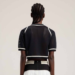 T-shirt court noir en maille pour femme, col rond, manches courtes, style sportif, respirant, coupe classique, mode printemps-été - Product Image 4