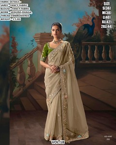 Noor Grey Elegance Fancy Embroidered Silk <b>Saree</b> Embroidered <b>Blouse</b> Women Moisture Wicking Wrinkle Free Traditional Style Wedding - Product Image 2