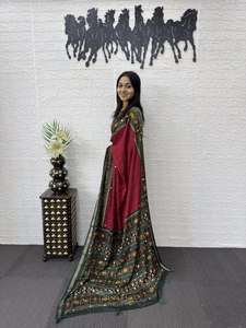 Green Silk Saree With Embroidery Traditional Women's Wear India Pakistan <b>Wedding</b> Engagement All Seasons - Product Image 1