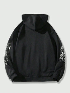 Men's Black <b>Gothic</b> Zip-Up <b>Hoodie</b> Regular Fit Solid Pattern Regular Sleeve Knitted Cotton Fleece Winter Wear Quick Dry Breathable - Product Image 2