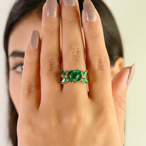 14K <b>Gold</b> Floral Emerald Diamond Art Deco <b>Ring</b> for Women - Product Image 3