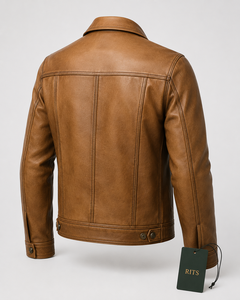 Veste en cuir véritable pour homme RITS, marron, col rabattu, décontractée, coupe classique, fermeture à boutons, vente en gros - Product Image 4