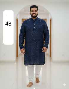 Ensemble Kurta Pajama Traditionnel Indien pour Homme, Style Gujarati Chikankari, pour Mariage et Diwali, en Viscose Lourde de 18 kg, Infroissable, avec Broderie Élégante - Product Image 5
