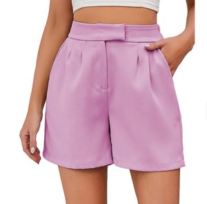 Women's Summer Vintage 100% Cotton <b>Canvas</b> Cute Casual Shorts with Side Pockets High Waist Elastic <b>Back</b> - Product Image 2