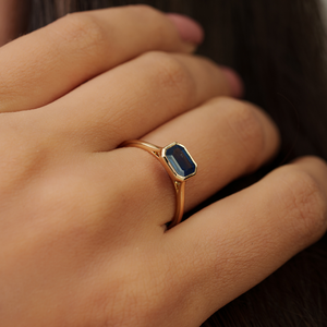 Elegant Classic Design Minimal Bezel <b>Set</b> Blue Sapphire Single Stone <b>Ring</b> Everyday Wear 14K Solid Yellow <b>Gold</b> Wholesale Jewelry - Product Image 4