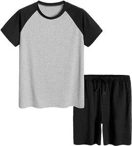 Men's V-Neck Short Sleeve T-Shirt Gray Shorts Set Oversized Solid Color Casual Knitted Cotton Breathable Summer Wear Custom - Product Image 1