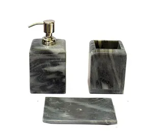 Ensemble d'accessoires de salle de bain élégant et luxueux en marbre noir avec distributeur de savon et porte-brosse à dents - Product Image 3