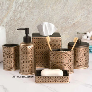 Ensemble de 8 pièces de salle de bain en bois de qualité supérieure, couleur marron, accessoires de salle de bain pour la maison - Product Image 2