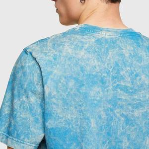 T-shirt en coton teint en pièce à manches courtes et col rond pour homme, coupe ample et respirante, imprimé sérigraphié bleu, vente en gros - Product Image 6
