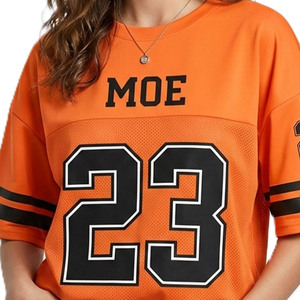 Maillot de football américain Y2K surdimensionné pour femme, orange, personnalisé, en maille, style streetwear, respirant, pour le jour du match, par le fabricant de t-shirts de sport - Product Image 2