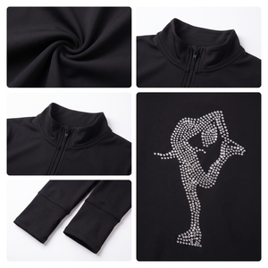 Custom Breathable Rhinestone Back Stretch <b>Mock</b> <b>Neck</b> Women's Skinny Fit Base Layer Equestrian Spandex/nylon Zipper Closure - Product Image 4