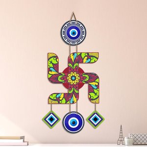 Sculpture murale décorative bohème Swastika, motif Mandala Œil protecteur – Décoration hindoue Vastu porte-bonheur, énergie positive, art en corde Diwali - Product Image 1