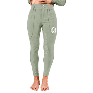 Leggings d'équitation pour femmes vert sauge, taille haute, extensibles, avec grip en silicone et assise intégrale, pour l'entraînement - Product Image 1