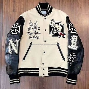 Veste universitaire personnalisée avec logo, veste de baseball pour couple, veste pour homme avec manches en cuir, broderie, veste universitaire noire - Product Image 2