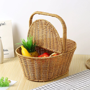 ตะกร้าปิกนิกพลาสติกสานมือขนาดใหญ่พร้อมฝาปิดสำหรับใช้งานกลางแจ้ง - Product Image 4