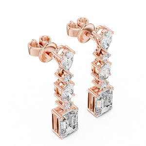 Ensemble de boucles d'oreilles pendantes UNIQUE pour femmes, plaqué rhodium, or rose 18 carats, diamants de laboratoire 2,8 carats, taille mixte, pour le quotidien, le bureau et les événements élégants - Product Image 2