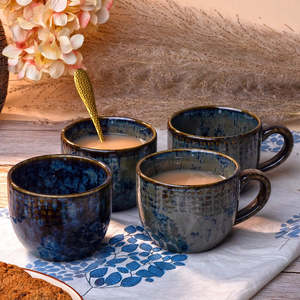 Elegant Vintage Blue Glossy Ceramic <b>Tea</b> <b>Cup</b> Set of 4 for Afternoon <b>Tea</b>-400ml Capacity - Product Image 4