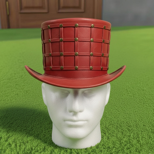 Wholesales customized Handmade Red Steampunk <b>Top</b> Hat Gothic Victorian Leather Festival Hat - Product Image 3