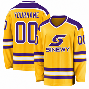 Maillot de hockey sur glace jaune personnalisé à col mandarin, sublimation, maille respirante, séchage rapide, évacuation de l'humidité, manches longues, logo personnalisé - Product Image 1
